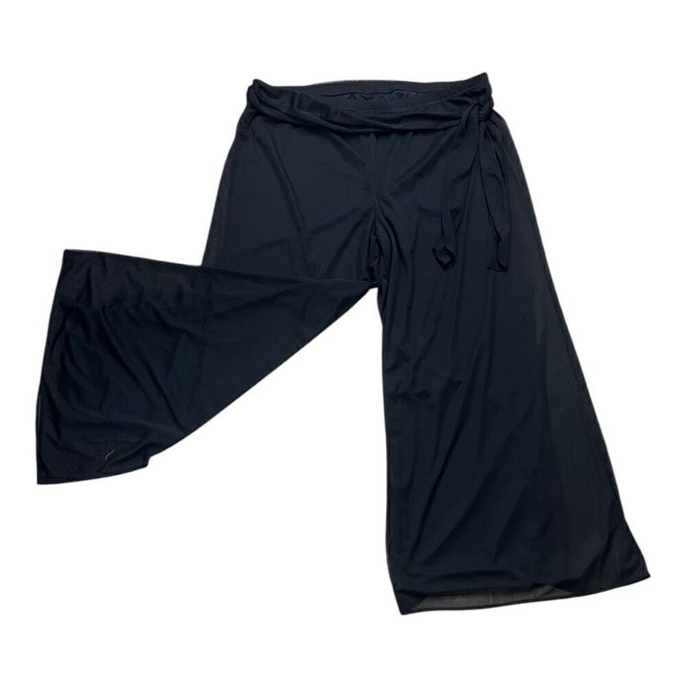 The Pyramid Collection Black Palazzo Pants Women Plus IX Wide Leg Flare Belted